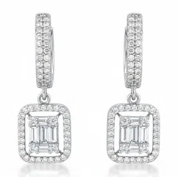 MODE & MINIMAL Rhodium-Plated Cubic Zirconia Studded And Beaded Square Drop Earrings image 4