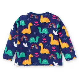 Babyhug Cotton Knit Full Sleeves Dino Printed Night Suit - Navy Blue image 3