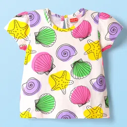 Babyhug Cotton Knit Frock & Half Sleeves Inner Tee With Sea Animals Print - Purple & White image 3