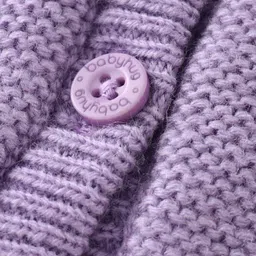 Babyhug Knit Full Sleeves Solid Color Hooded Front Open Sweater with Frill Detailing - Lavender image 3