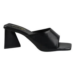 Shoetopia Solid Square Toe Geometric Block Heels - Black image 4