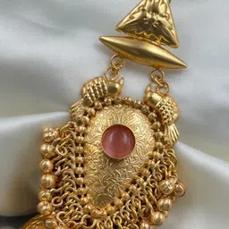 NAMAN ARTS Kavya Gold-Plated Artificial Stones Studded and Beaded Dome Shaped Jhumkas image 4