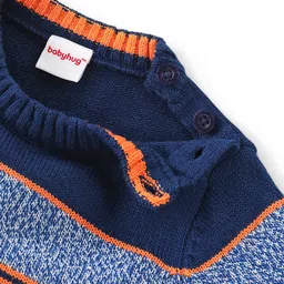 Babyhug 100% Acrylic Knit Full Sleeves Pullover Sweater With Patch - Orange & Navy Blue image 4