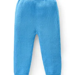 Babyhug Knitted Full Sleeves Pullover Sweater Set with Cap & Bear Design- Blue image 4