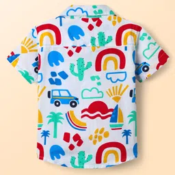 Babyhug Poplin Woven Knee Length Dungaree & Half Sleeves Shirt Set with Nautical Theme Print - White & Navy Blue image 4