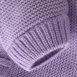 Babyhug Knit Full Sleeves Solid Color Hooded Front Open Sweater with Frill Detailing - Lavender image 4