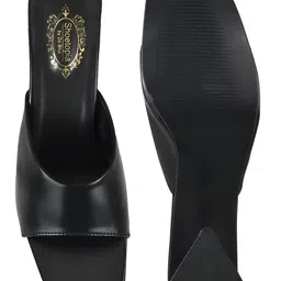 Shoetopia Solid Square Toe Geometric Block Heels - Black image 5