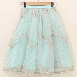 Babyhug Sleeveless Embroidered Choli Lehenga And Dupatta - Light Green image 5