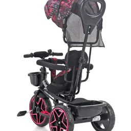 fab n funky Baby Tricycle With Fordable Canopy Cushioned Seat Storage Basket & Parental Push Handle - Red image 5