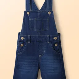 Babyhug Poplin Woven Knee Length Dungaree & Half Sleeves Shirt Set with Nautical Theme Print - White & Navy Blue image 5