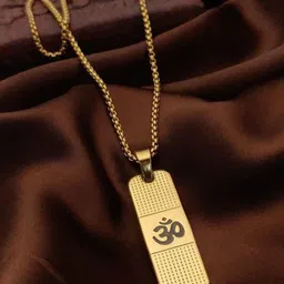 P. R. PRINTS Men Gold-Plated Om Pendant With Chain image 1