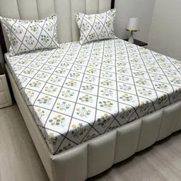 Pure Decor White & Yellow Floral Printed 240 TC Queen Bedsheet Set 2.28 m x 2.54 m-picture-27
