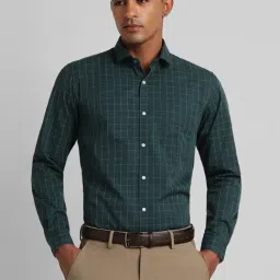 Peter England Green Cotton Slim Fit Checks Shirt-picture-25