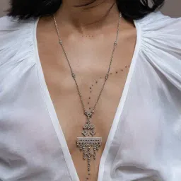 Shaya 925 Silver Oxidized Wonderment Lariat Necklace-image-30