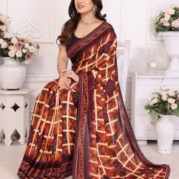 Moda Rapido Floral Beads and Stones Poly Georgette Saree image 4