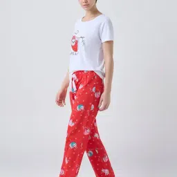 Wunderlove by Westside White Printed Cotton T-Shirt and Pyjamas Set image 3