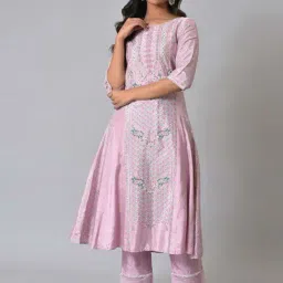 W Lilac Floral Print A Line Kurta-image-41