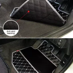 Elegant Luxury Leatherette Black & White Carpet Car Mat Compatible With MG Astor image 3