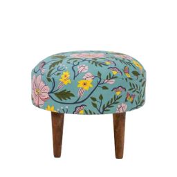 Chumbak Begum Spring Bloom Floral Teal Green Wood Foot Rest Ottoman-picture-33