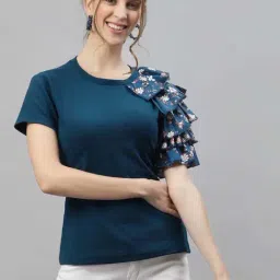 SELVIA Peacock Blue Regular Fit Top-image-3