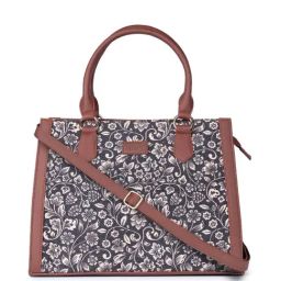 ZOUK Flower Motif Classic Black Printed Medium Handbag-picture-0