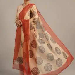 Jaypore Beige Kota Printed Bagru Dupatta image 2
