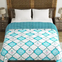 BLOCKS OF INDIA Blue & White Floral Printed Pure Cotton AC Room 350 GSM Double Bed Quilt-picture-33
