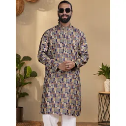 KURTA WALLAH Men Geometric Printed Thread Work Floral Kurta image 4