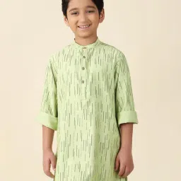 Fabindia Kids Mint Green Printed Full Sleeves Kurta-image-49