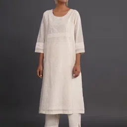 Jaypore Women Off White Block Print Regular Fit Kurta-image-20