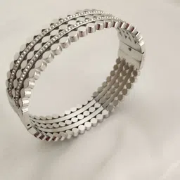 Piu Jewels Stainless Steel Silver-Plated American Diamond Studded Bangle-Style Bracelet-picture-27