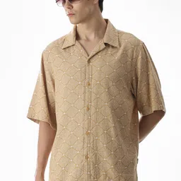 Jack & Jones Geometric Printed Cuban Collar Cotton Oversized Casual Shirt-picture-30