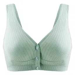 MOMISY Cotton Spandex Front Open Wireless Nursing Bra - Green-picture-16