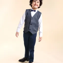 Babyhug  Full Sleeves Stretch Party Suit  with Bow - White & Royal Blue-picture-10