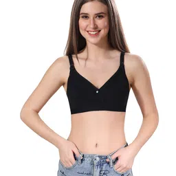 Fabme Cotton Sleeveless Solid Non Padded Maternity Nursing Bra - Black-picture-18