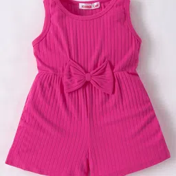 Kookie Kids Sleeveless Textured Jumpsuit with Bow Applique - Fuchsia-picture-18