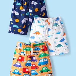 Babyhug Poplin Woven Boxers with Dino & Vehicles Print Pack of 3 - Navy Blue White & Orange-image-91