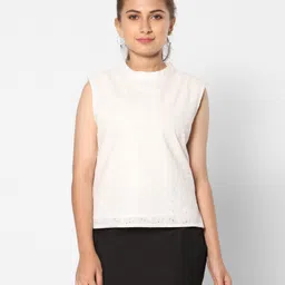 TeenTrums 100% Cotton Sleeveless Schiffli Embroidered Top - White-image-3