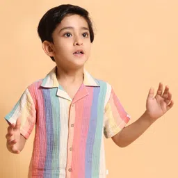 kids of greendeer Greendeer Cotton Half Sleeves Striped Shirt - Multi Colour-picture-13
