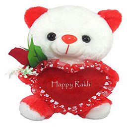 Tickles Cute Teddy with Rakhi Wishes Heart Soft Stuffed Plush Toy for Boys & Girls Raksha Bandhan (Color: White Size: Length 26 cm)-picture-17