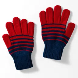 Model Knitted Striped Gloves - Red-picture-29