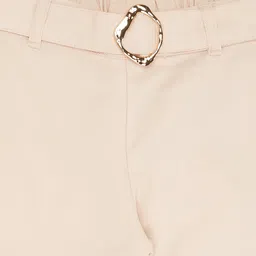 Pantaloons Junior Cotton Solid Trousers With Belt - Cream image 3