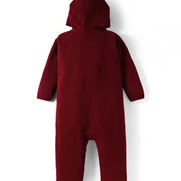Babyhug Knit Full Sleeves Front Open Romper With Cable Knit Design - Dark Red image 2