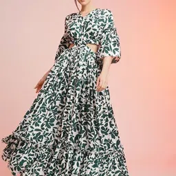 De La Moda Floral Printed Cut-Outs Detail Maxi Dress-picture-28