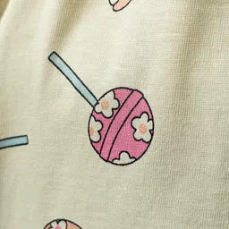 CUCUMBER Sinker Knit Above Knee Length Shorts With Candy Print - Cream image 3