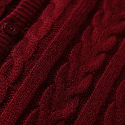 Babyhug Knit Full Sleeves Front Open Romper With Cable Knit Design - Dark Red image 3