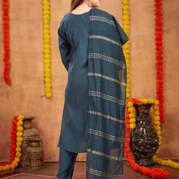 BAESD Girls Floral Embroidered Silk A-Line Kurta with Trousers & Dupatta image 3