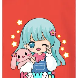 NUSYL Fleece Full Sleeves Kawaii Text Printed Oversized Sweatshirt - Red image 5