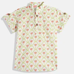 Vastrarth Boys Smart Slim Fit Floral Printed Mandarin Collar Organic Cotton Casual Shirt-picture-28
