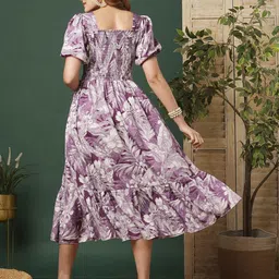 STARWORD Women Printed Puff Sleeves Fit & Flare Dress image 4